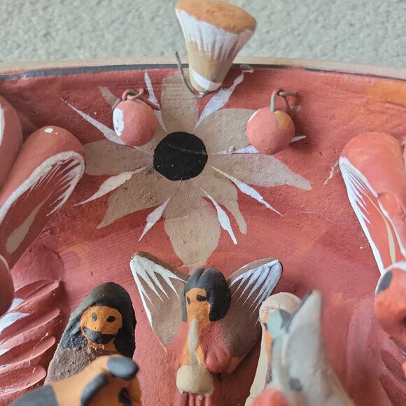 Vintage Mexican Red Clay Pottery Nativity Manger Animal Scene Hand Painted - Picture 6 of 8